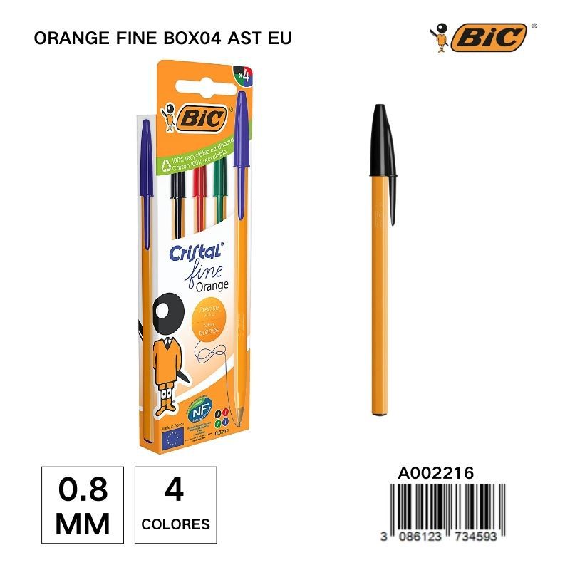 BIC bolígrafo de 0,8MM 4 unidades color naranja - Bolígrafo fino para escritura creativa