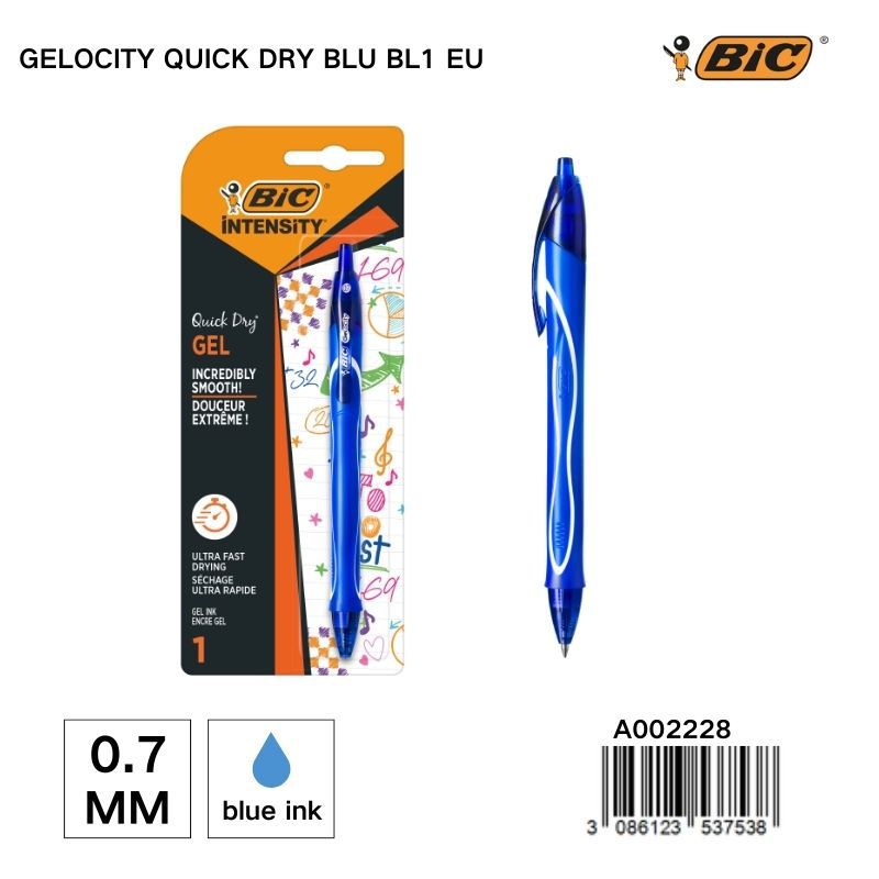 BIC bolígrafo de 0,7MM 1 unidad color azul - Bolígrafo de secado rápido para uso diario