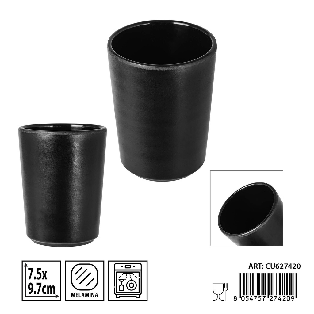 Vaso de melamina negro 7,5x9,7 cm - Accesorios de cocina y vajilla