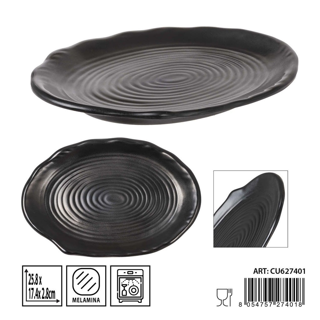 Plato de melamina negro 25,8X17,4X2,8CM - Platos para servir y comidas