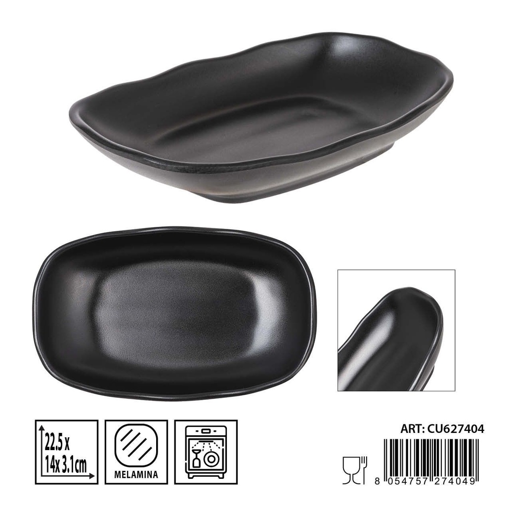 Plato rectangular de melamina negro 22,5x14x3,1 cm - Accesorios de cocina y vajilla