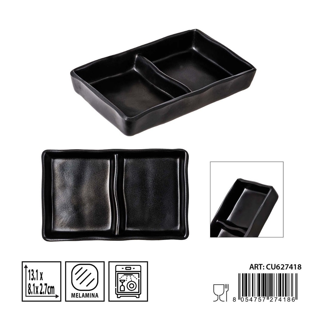 Salsita doble de melamina negro 13,1X8,1X2,7CM - Utensilios de cocina y mesa