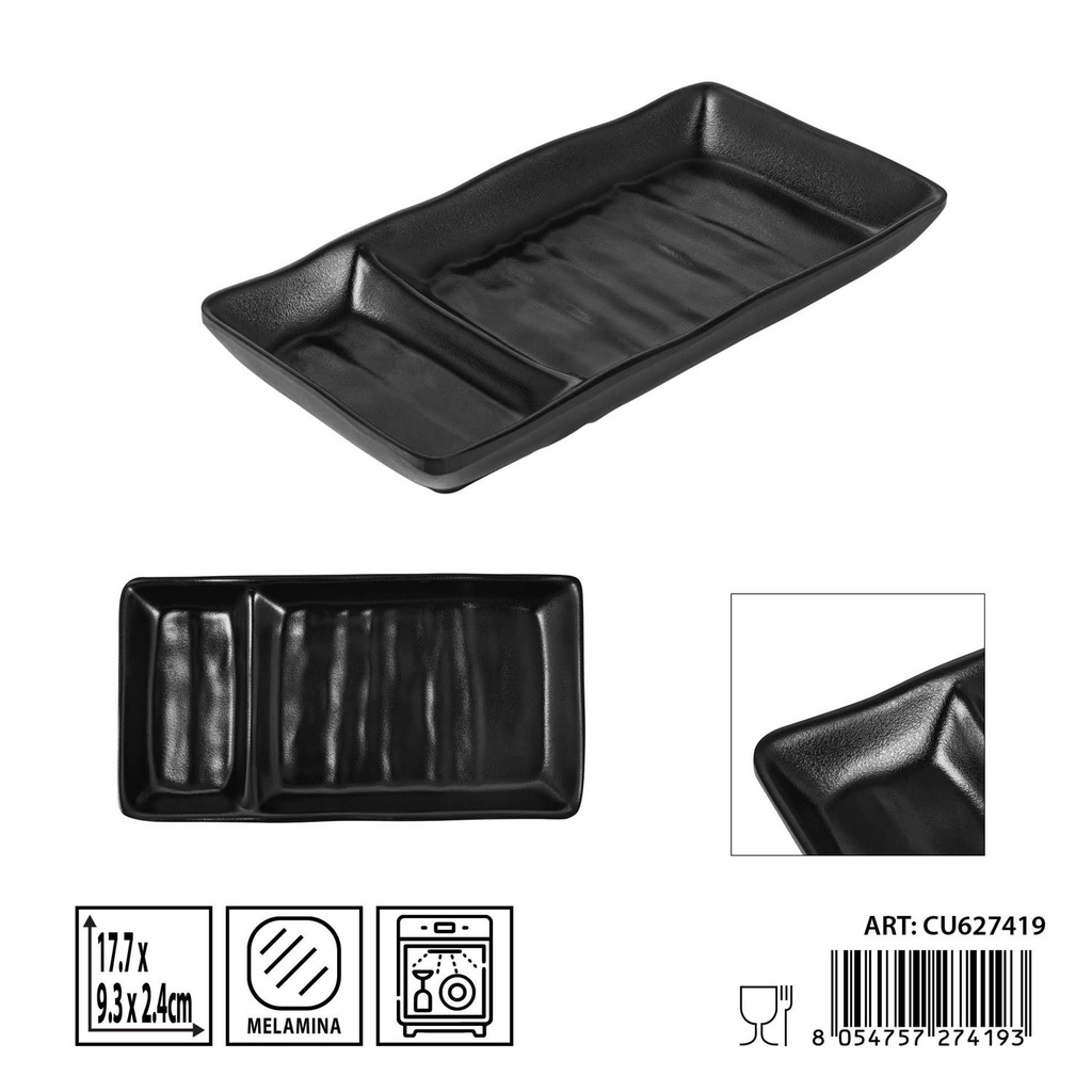 Plato con salsita de melamina negro 17,7X9,3X2,4CM - Utensilios de cocina y mesa