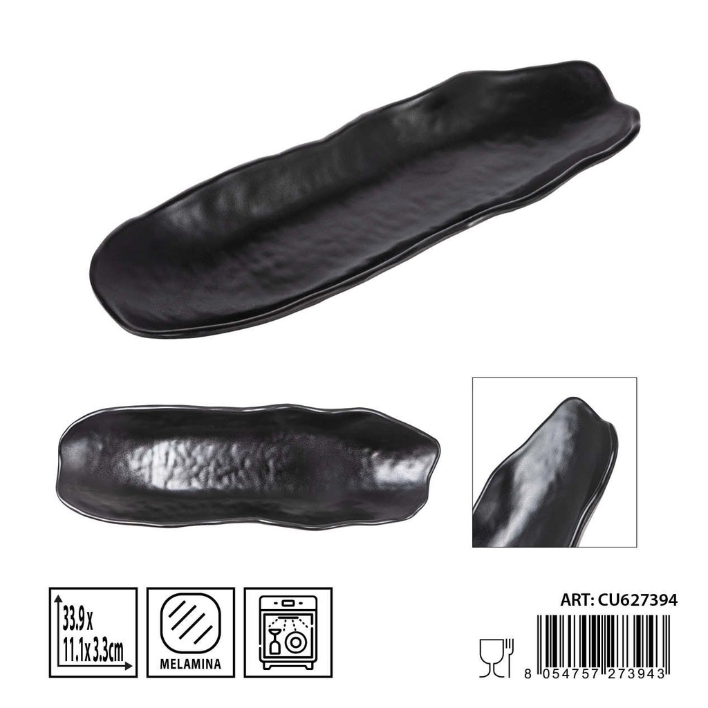 Plato de melamina negro alargado 33.9x11.1x3.3cm - Accesorios de mesa