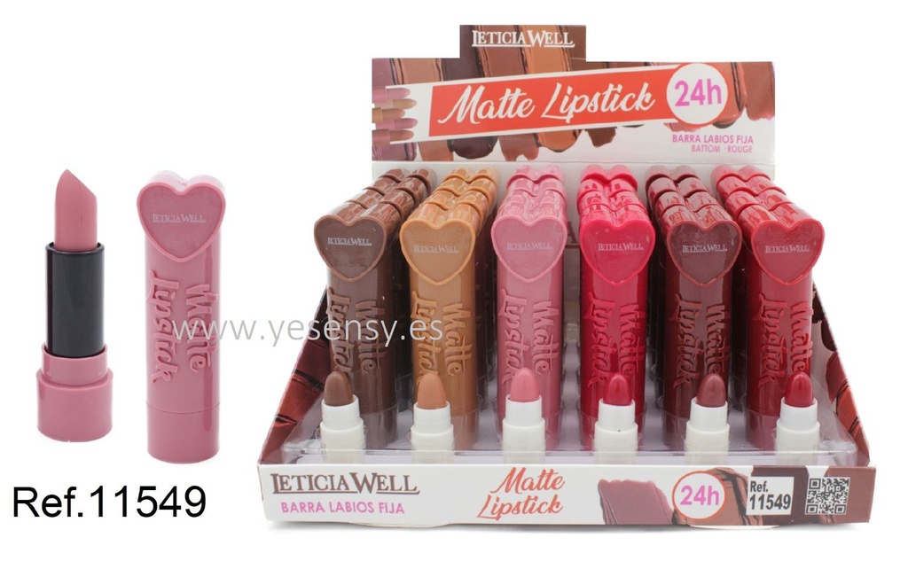 Barras de labios matte corazón 24h 24 unidades 11549 LW - Cosméticos labiales