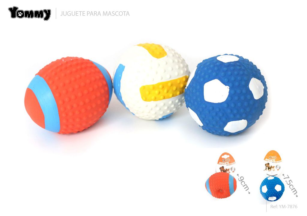 Juguete de látex en forma de balón de fútbol, voleibol y rugby 7.5/7.5/9 cm - Juguetes para mascotas