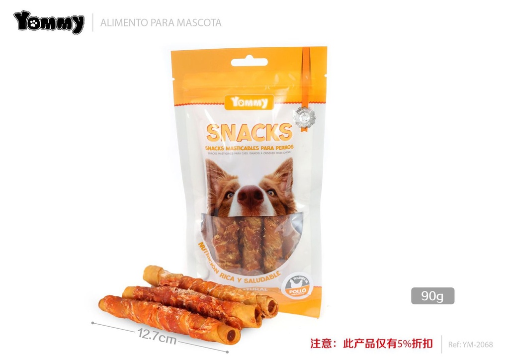 Chuchería de cerdo ahumado y pollo en rollo de piel de cerdo 12.7 cm, 90 g - Snack para mascotas