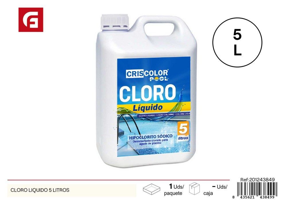 Cloro líquido 5 litros - Productos químicos para mantenimiento de piscina
