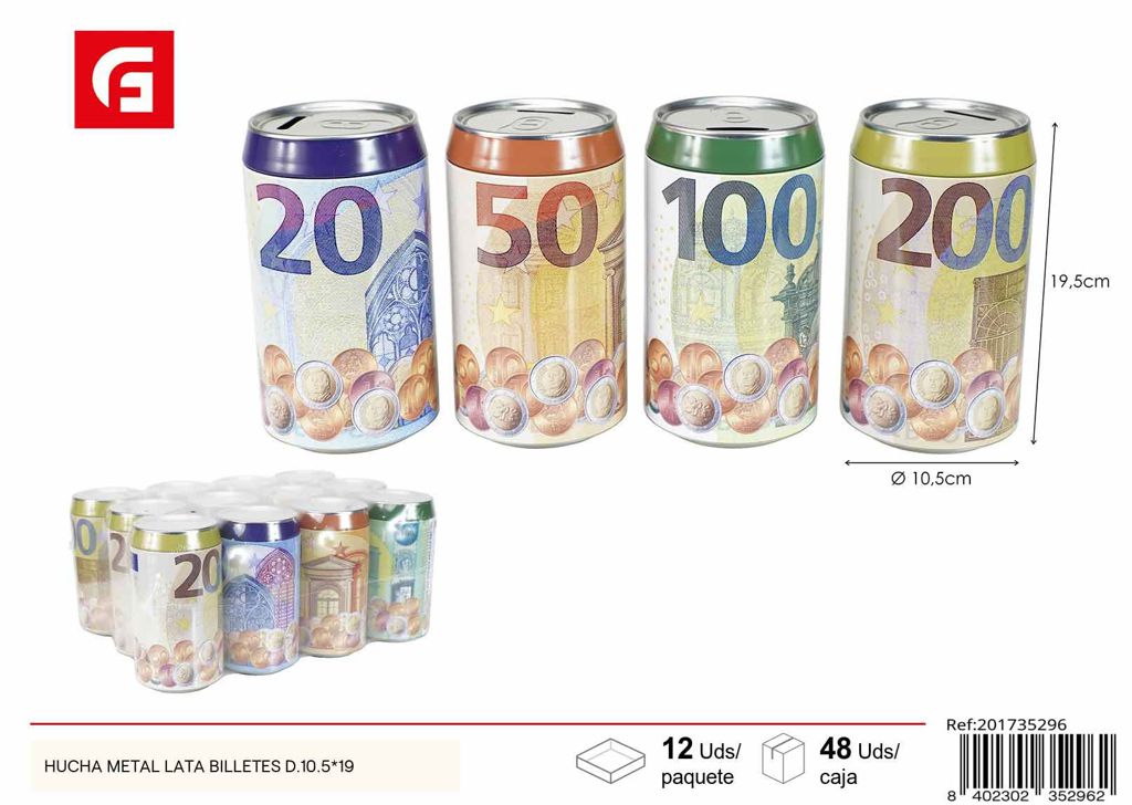 Hucha metálica lata billetes D.10.5x19 - Decoración del hogar