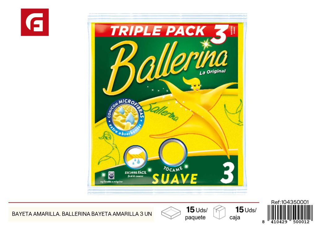 Pack de 3 bayetas amarillas Ballerina - Accesorios de limpieza