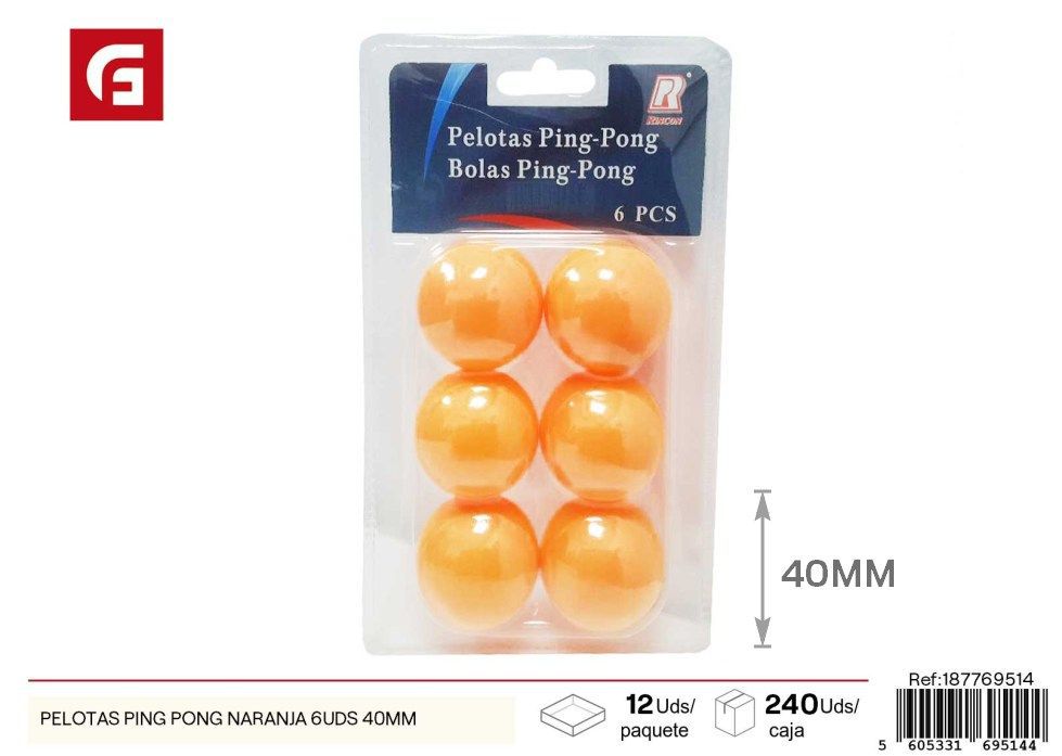 Pelotas de ping pong naranja (6 unidades, 40 mm) - Juguetes y juegos de mesa