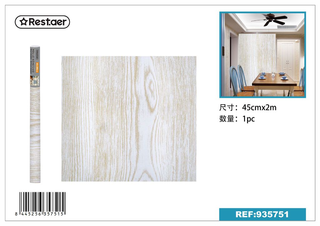 Rollo adhesivo de papel tapiz con textura de madera (45 cm x 2.0 m) - Decoración del hogar y papel tapiz