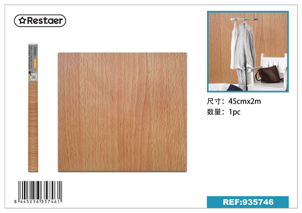 Rollo adhesivo de papel tapiz con textura de madera (45 cm x 2.0 m) - Decoración del hogar y papel tapiz