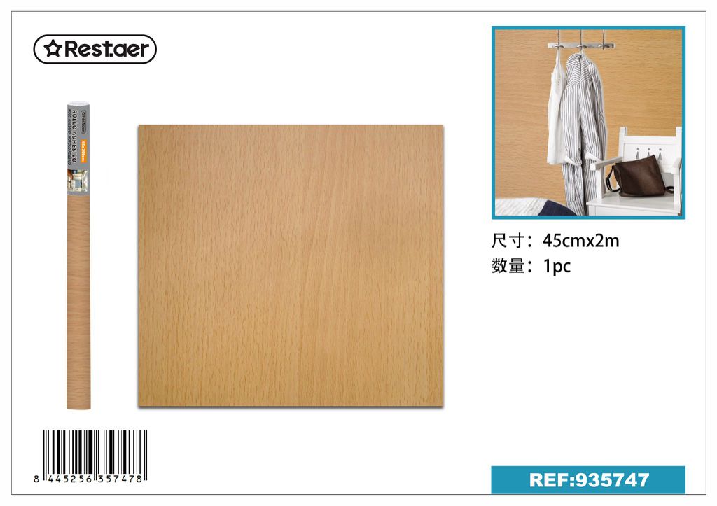 Rollo adhesivo de papel tapiz con textura de madera (45 cm x 2.0 m) - Decoración del hogar y papel tapiz