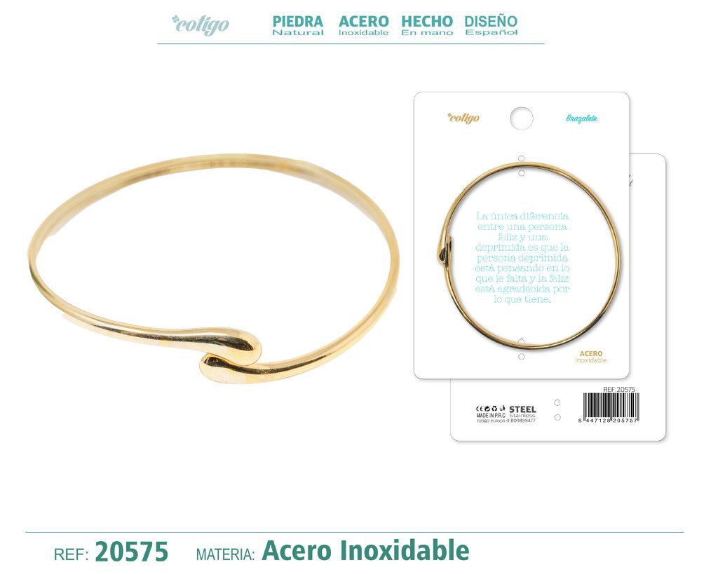 Brazalete de acero color dorado - Joyería brillante y elegante