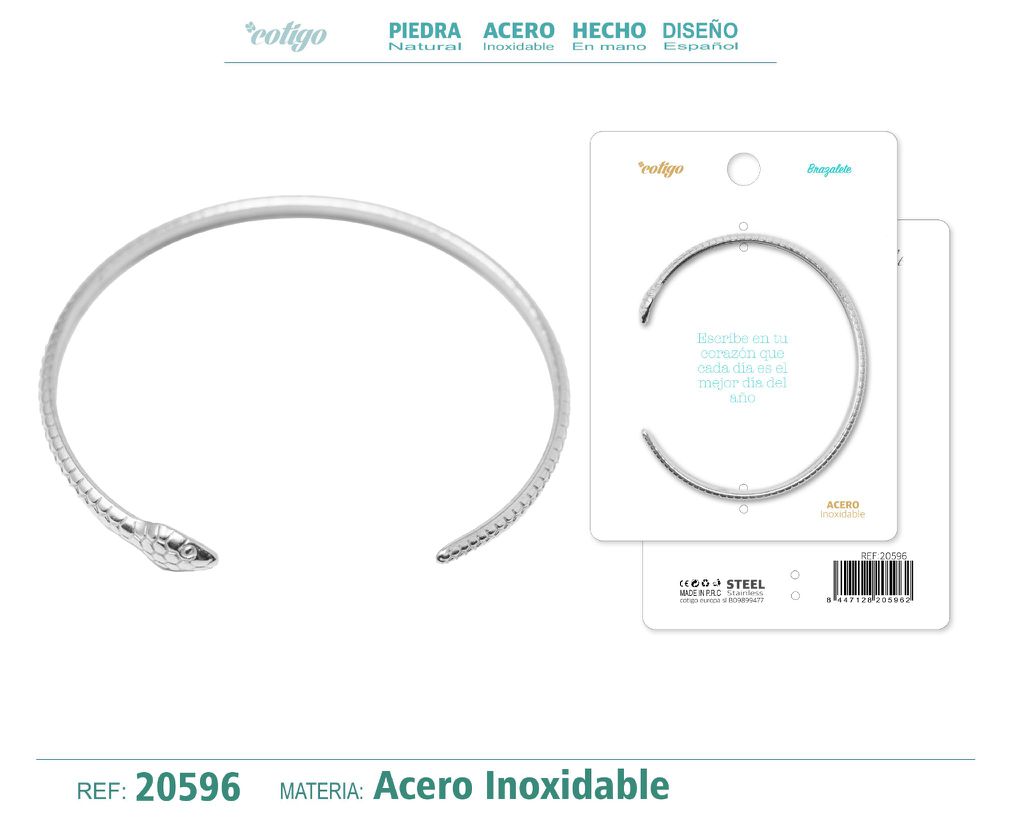 Brazalete de acero color plateado - Joyería actual y llamativa