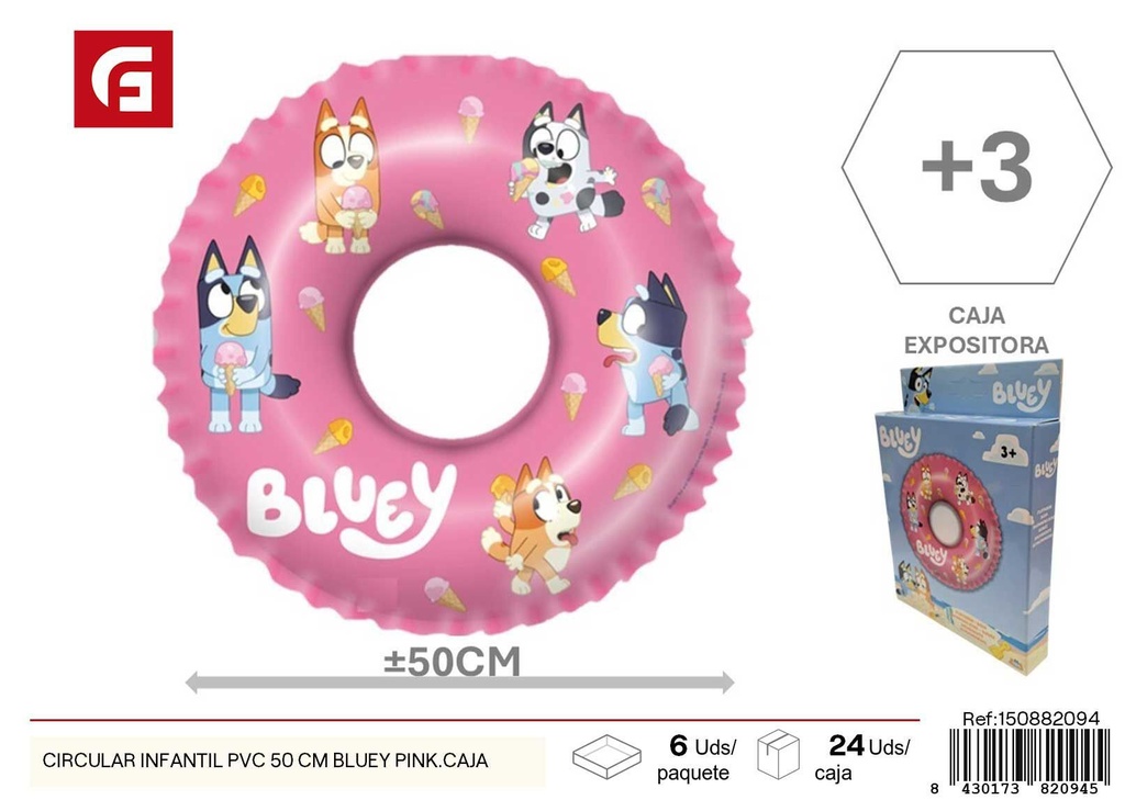 Circular infantil de PVC 50 cm Bluey Pink en caja - Accesorios de verano para niños