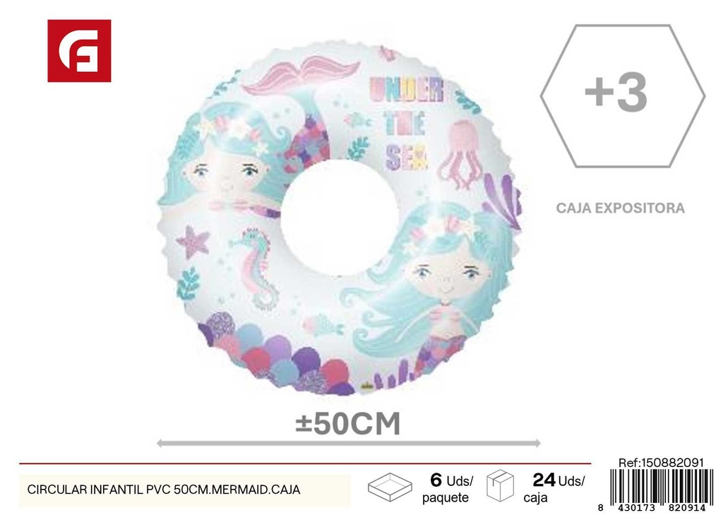 Circular infantil de PVC 50 cm Mermaid en caja - Accesorios de verano para niños