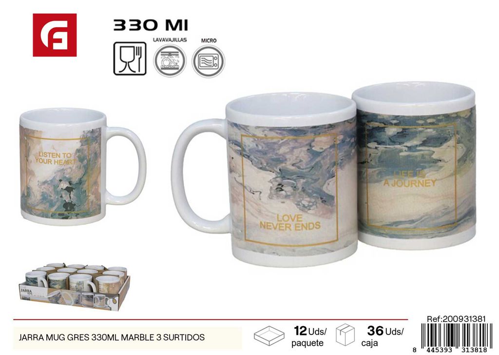 Jarra mug gres 330ml marble 3 surtidos - Vajilla de cerámica