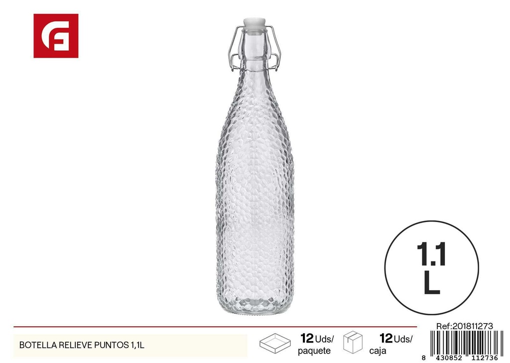 Botella de vidrio relieve puntos 1.1L - Envases de vidrio y almacenamiento
