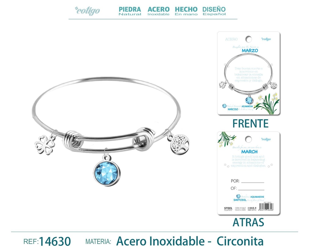 Brazalete de acero para nacimiento del mes de marzo - Joyas de regalo por mes