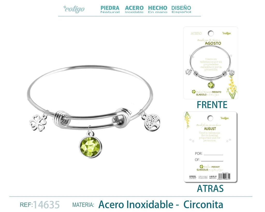 Brazalete de acero para nacimiento del mes de agosto - Joyas de regalo por mes