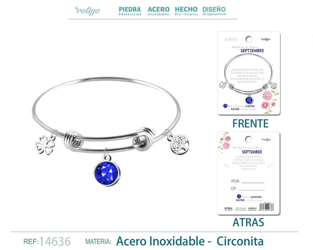 Brazalete de acero para nacimiento del mes de septiembre - Joyas de regalo por mes