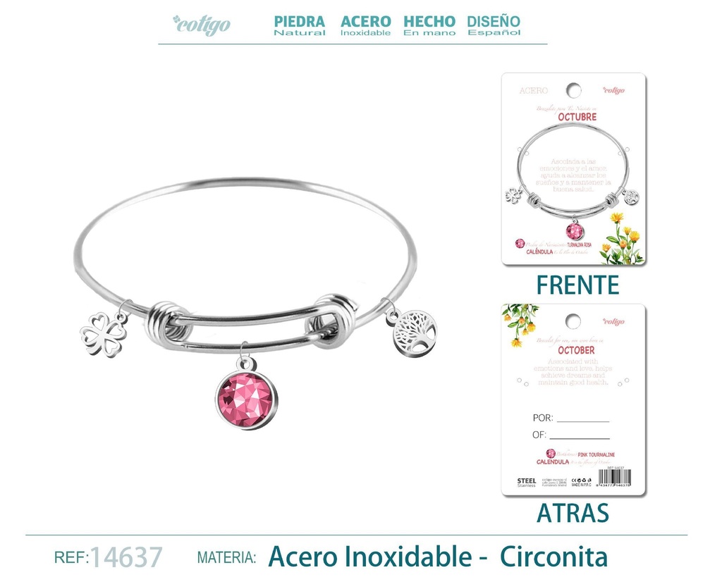 Brazalete de acero para nacimiento del mes de octubre - Joyas de regalo por mes