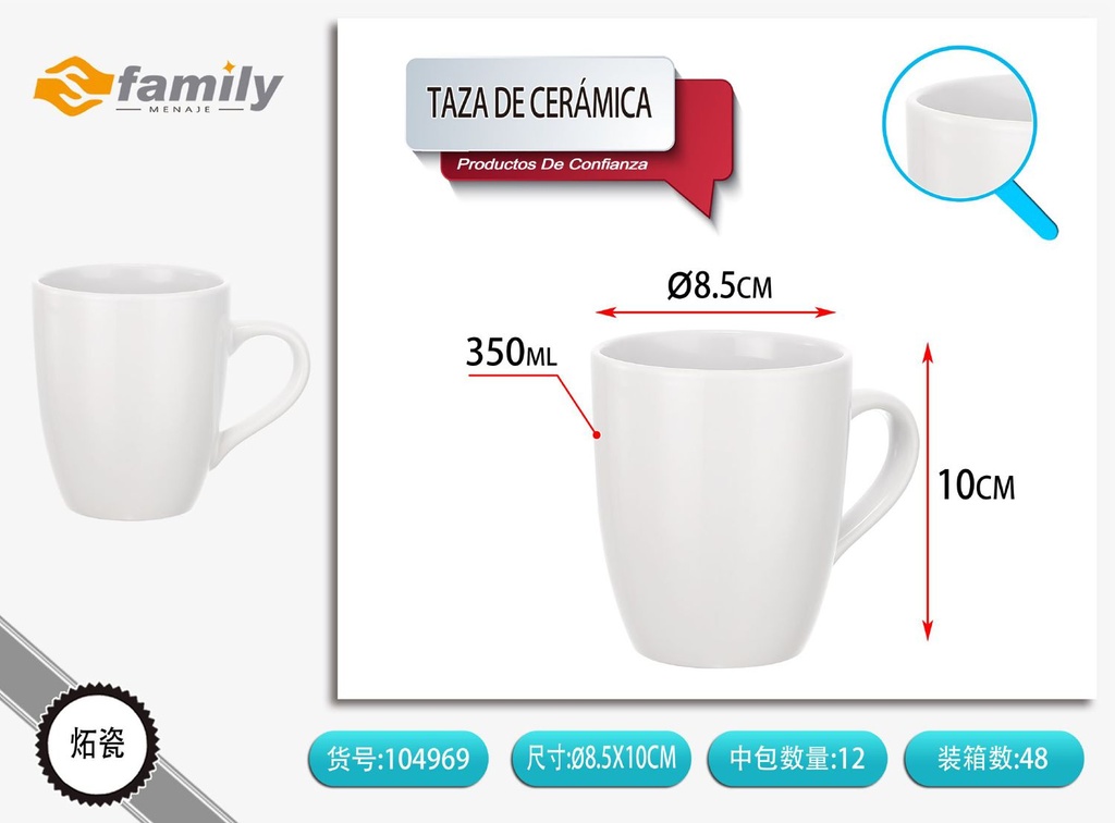 Taza de cerámica 12oz 350ml - Cerámica para bebidas