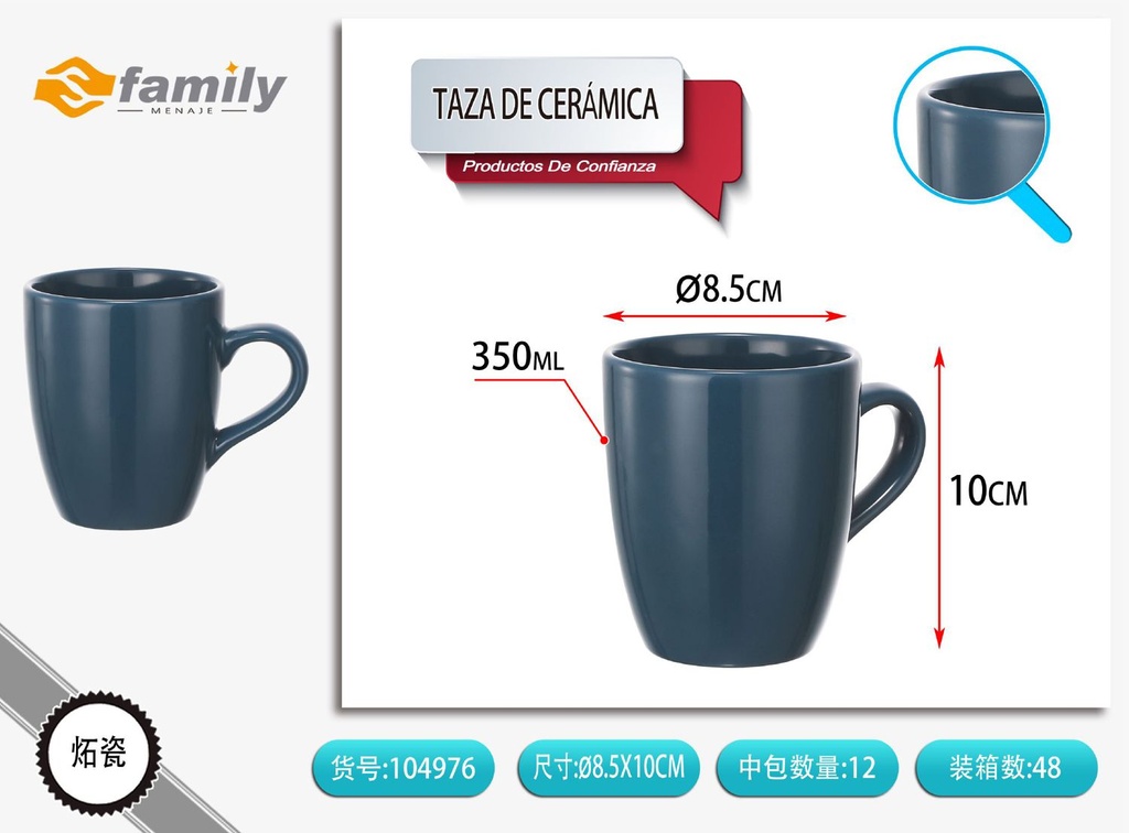 Taza de cerámica 12oz 350ml en azul oscuro - Cerámica para bebidas