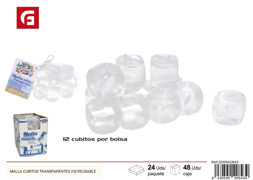 Malla de cubitos transparentes x12 reutilizables - Accesorios de verano y enfriadores
