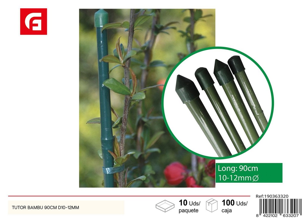 Tutor bambú 90cm D10-12mm - Soporte para plantas y jardinería