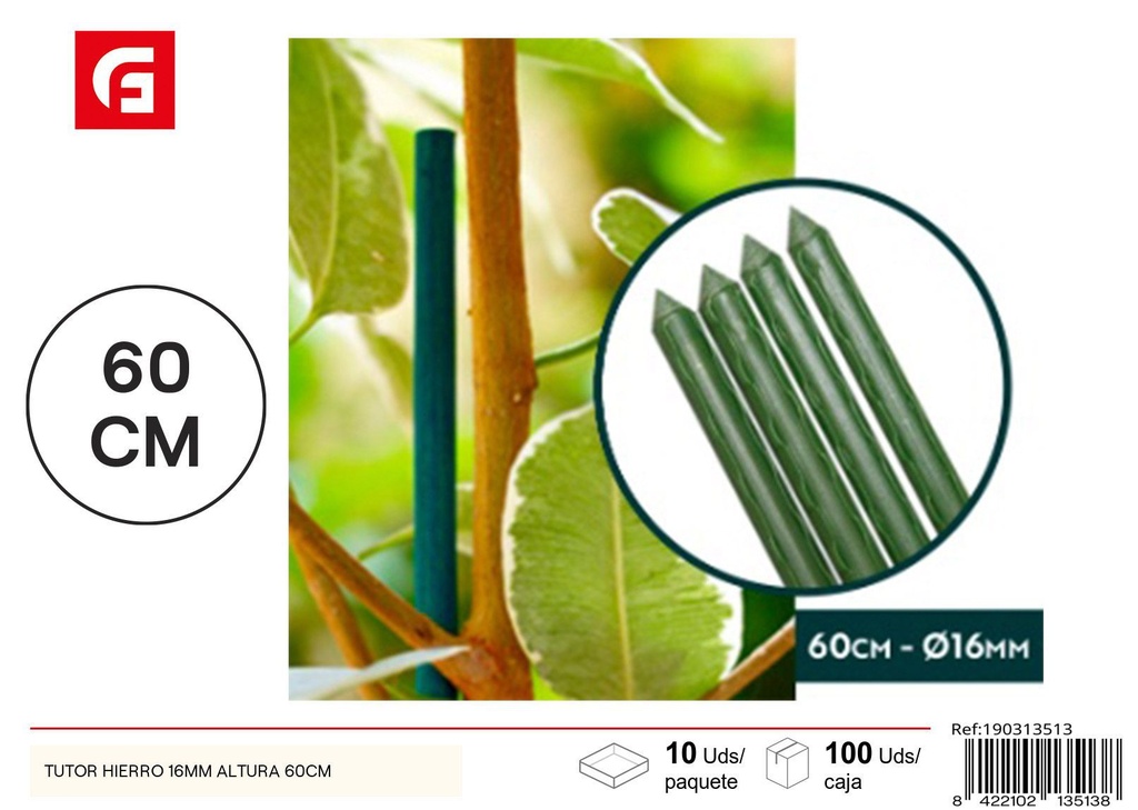 Tutor de hierro 16 mm diámetro 60 cm - Plantas y soporte de jardinería