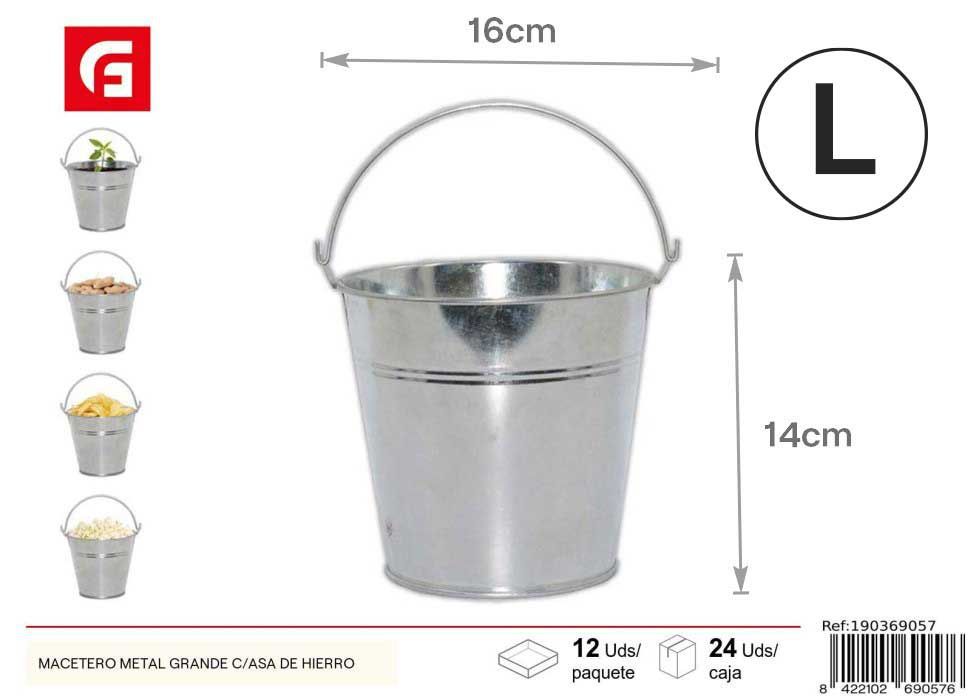 Macetero de metal grande con asa de hierro - Jardín y macetas decorativas