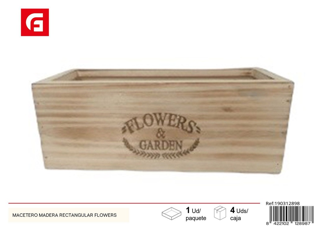 Macetero de madera rectangular Flowers - Accesorios de jardín y macetas decorativas