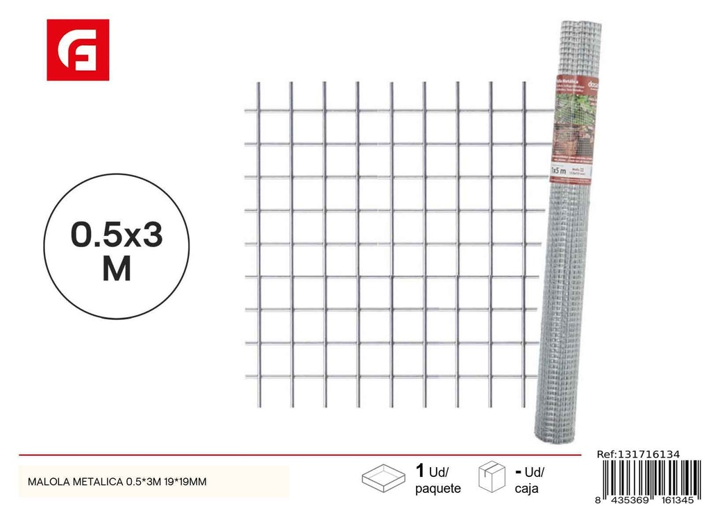 Malla metálica 0.5x3m 19x19 mm - Accesorios de jardín para protección