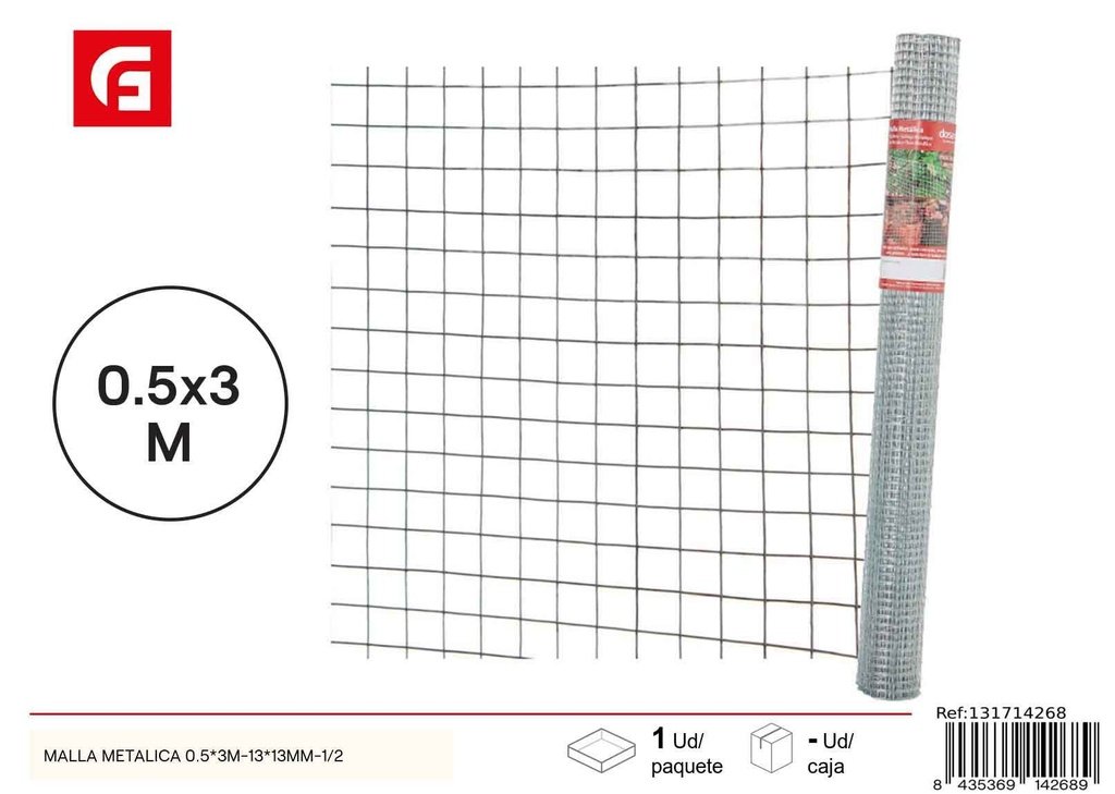 Malla metálica 0.5x3m - 13x13 mm - Accesorios de jardín para protección