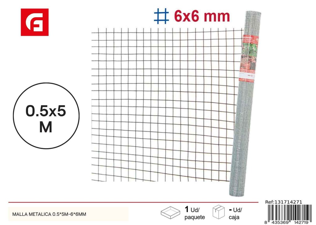 Malla metálica 0.5x5m - 6x6 mm - Accesorios de jardín para protección