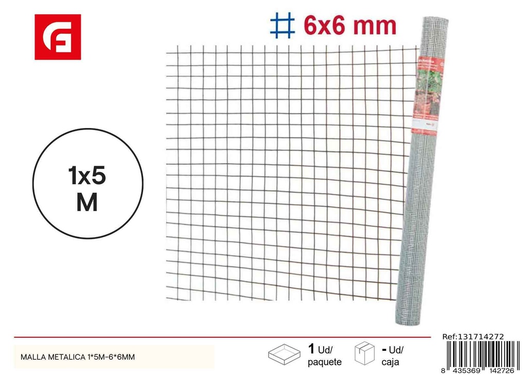 Malla metálica 1x5m - 6x6 mm - Accesorios de jardín para protección