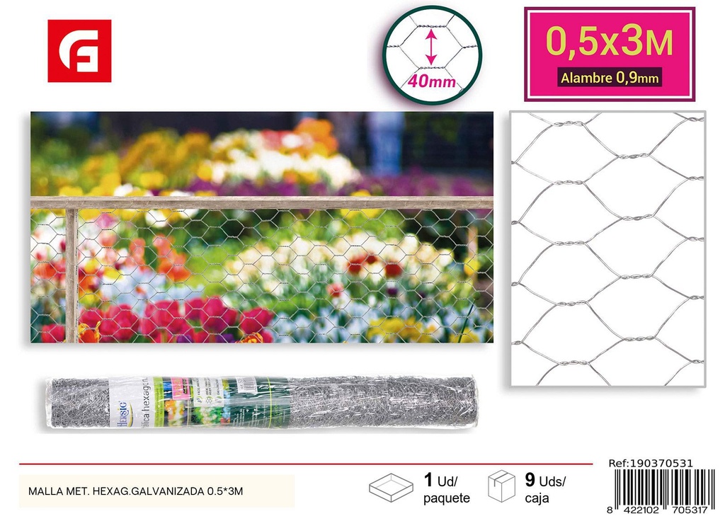 Malla metálica hexagonal galvanizada 0.5*3m - Accesorios para jardín