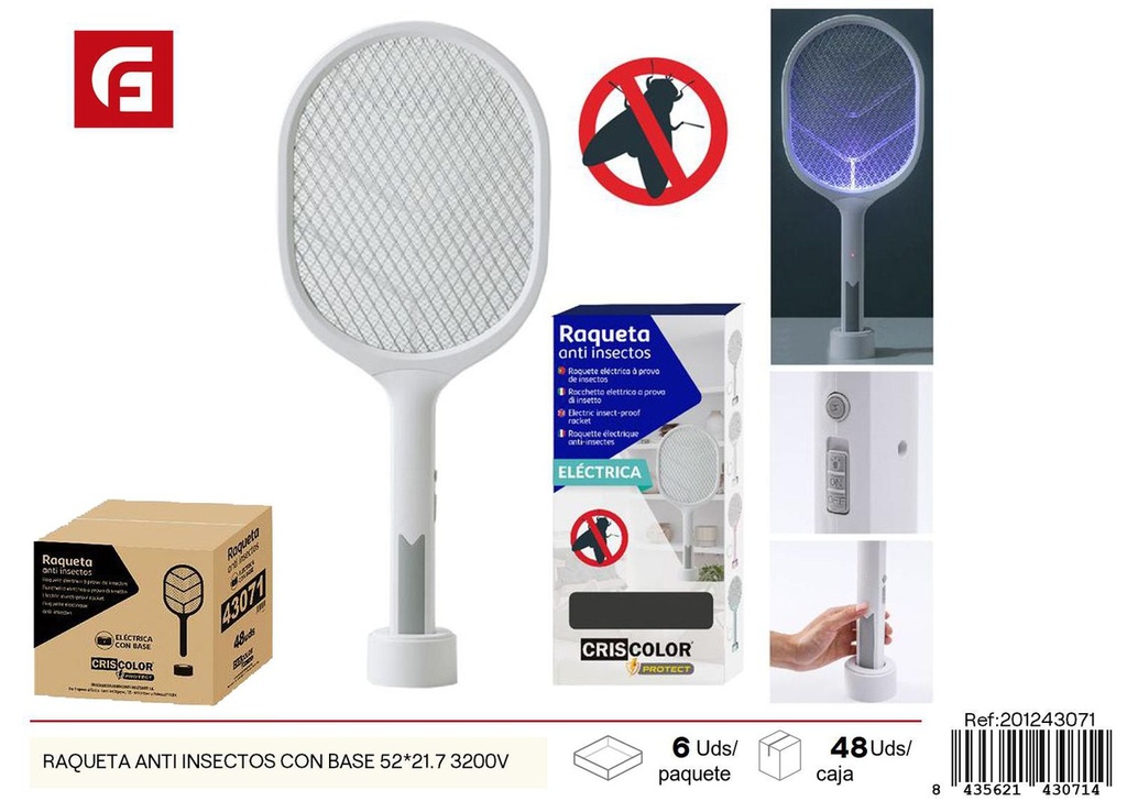 Raqueta anti insectos con base 3200V 52*21.7 - Productos electrónicos y antimosquitos