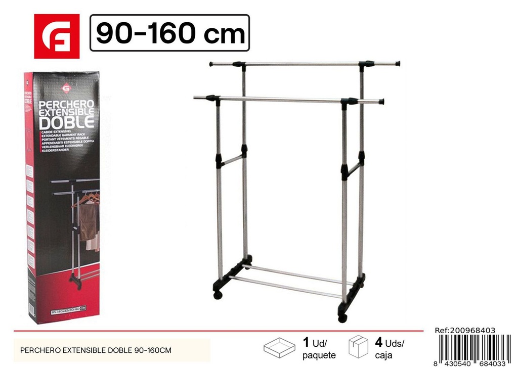 Perchero extensible doble 85-140 / 90-160cm - Decoración del hogar y percheros