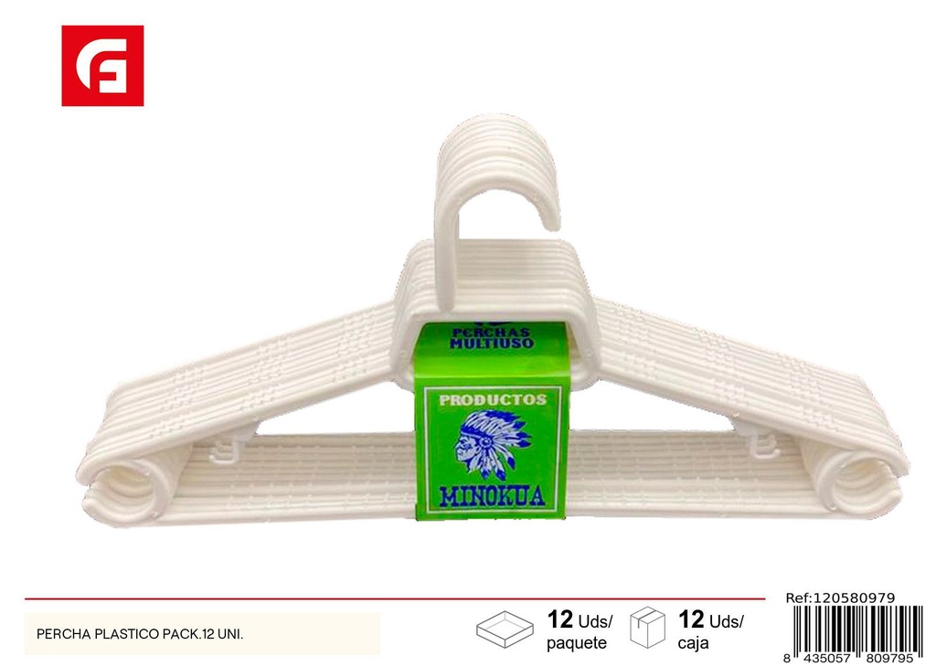 Perchas de plástico en paquete de 12 unidades - Utensilios de organización textil