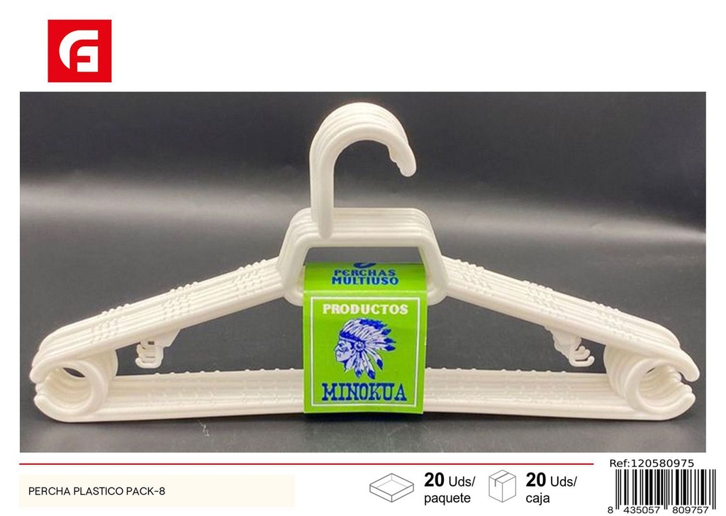 Pack de 8 perchas de plástico - Soluciones de almacenaje en casa