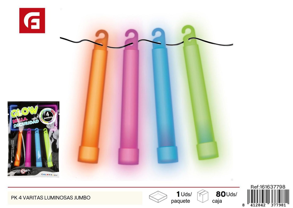 Paquete de 4 varitas luminosas - Artículos de fiesta y decoración brillante