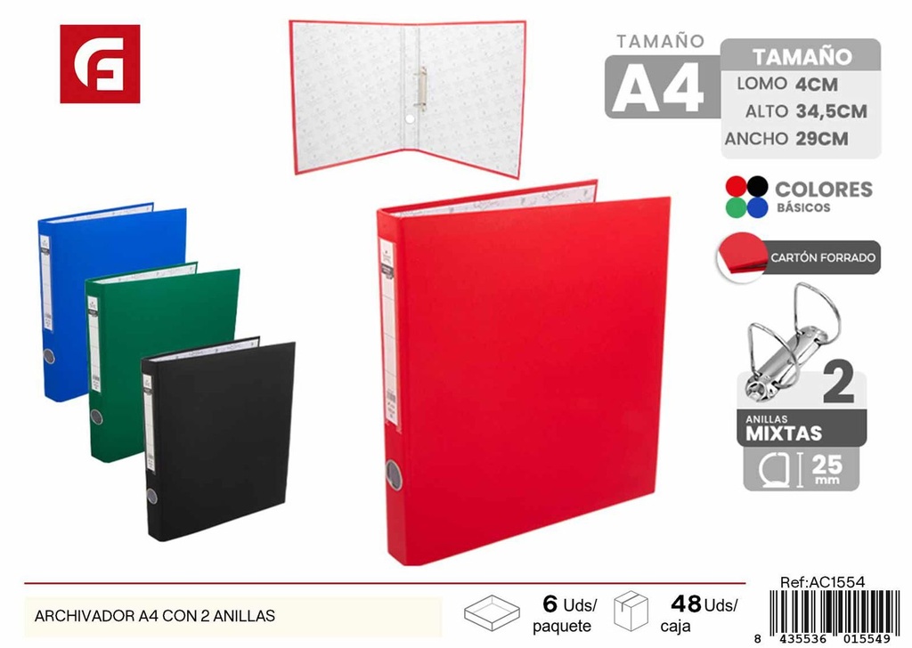 Archivador A4 con 2 anillas - Material de oficina y organización