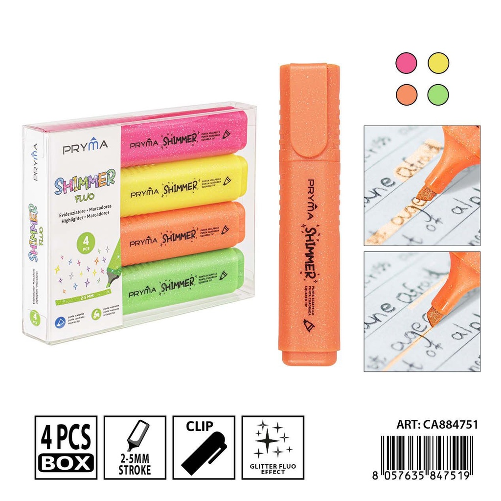 Subrayador fluo con purpurina 2/5 mm (4 piezas) - Herramientas de escritura