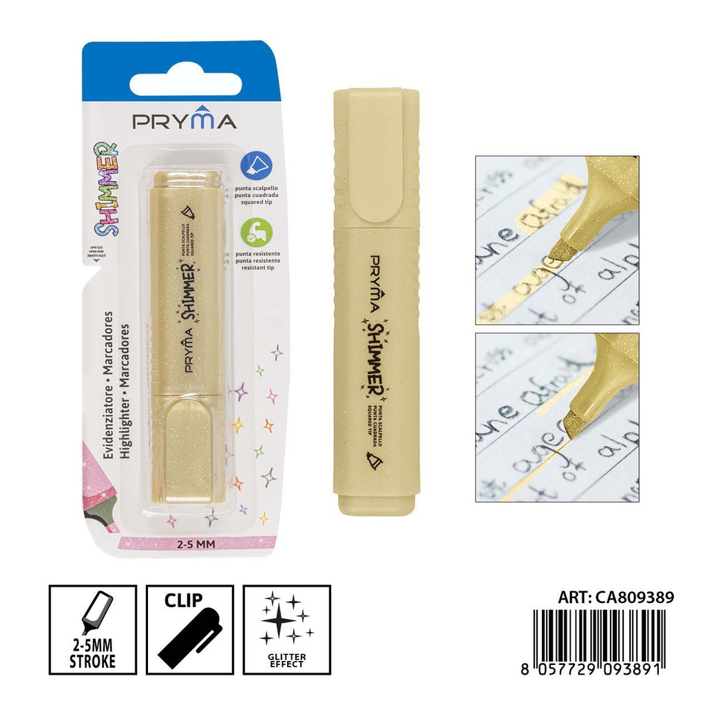 Subrayador metálico purpurina 2/5 mm color amarillo - Material de escritura