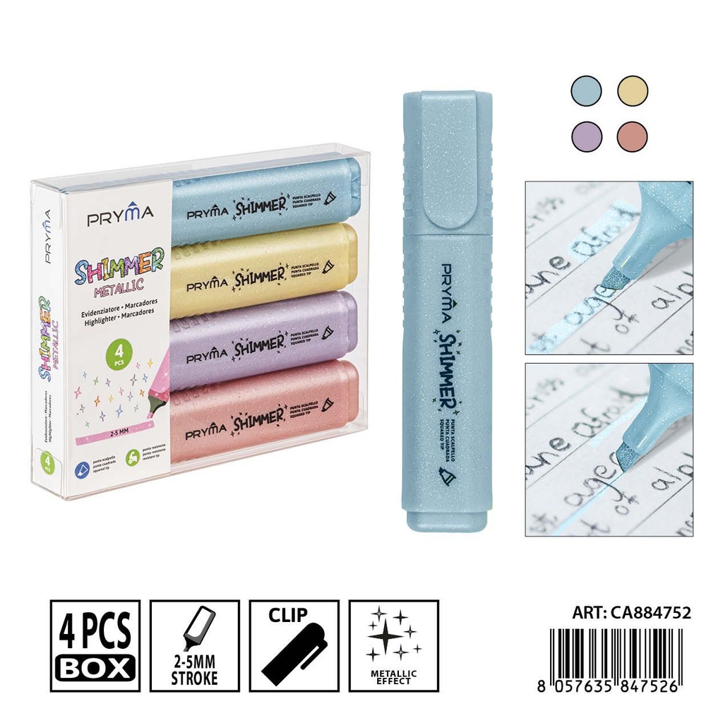 Subrayador metálico purpurina pastel 2/5 mm (4 piezas) - Material de escritura