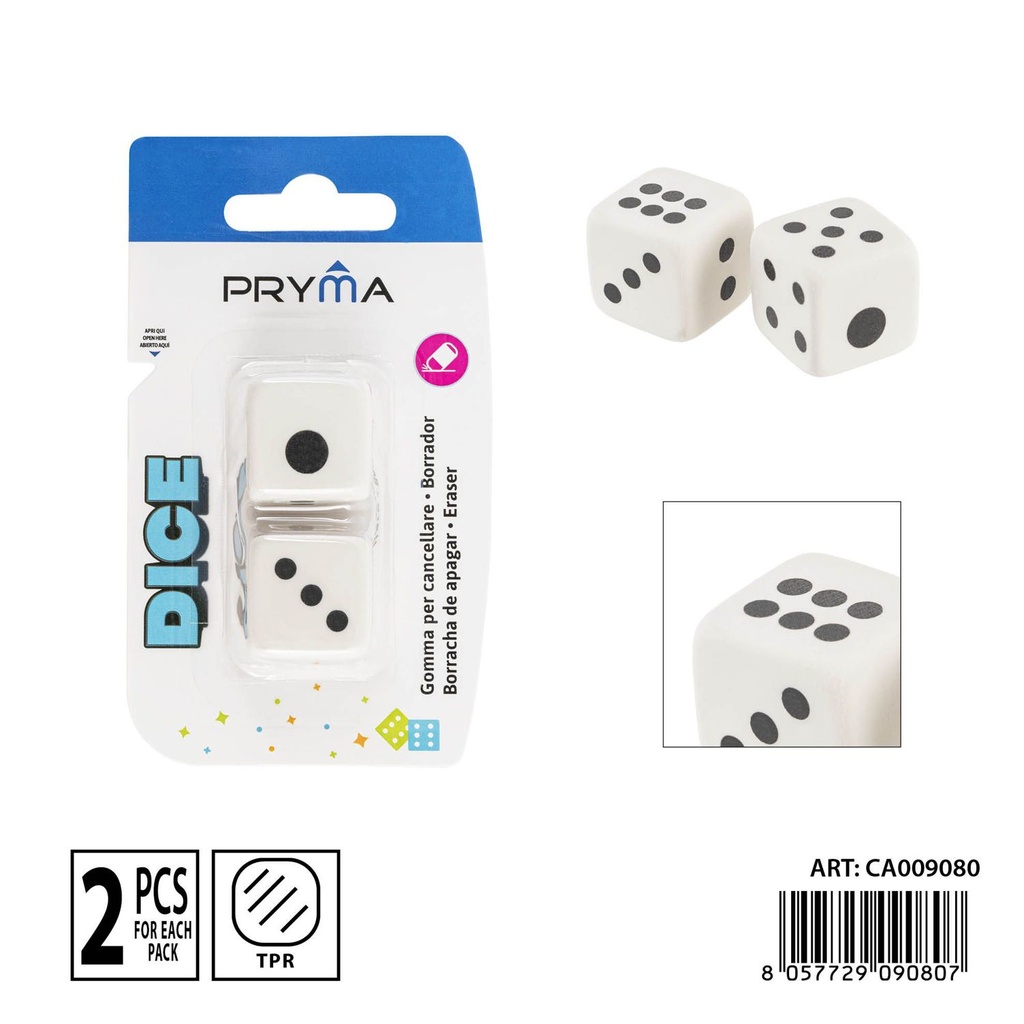 Goma de borrar en forma de dados (2 piezas) - Material de oficina y escolar